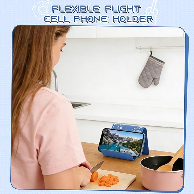 Airplane Phone Holder, Travel Essentials Flexible Phone Holder, Folding Cellphone Stand for Desk, Bed, Office, Treadmill - Airplane Gadgets for Long Travel Accessories(Blue)