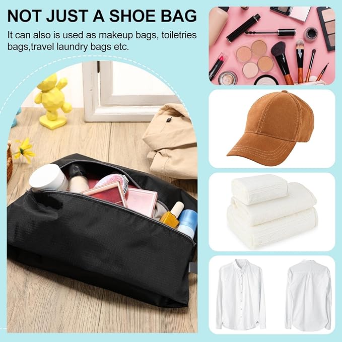 Paterr 18 Pcs Shoe Bags for Travel XX-Large Storage Packing Organizer Waterproof Shoe Carrier with Zipper Protable Covers for Travel for Women Men, Black
