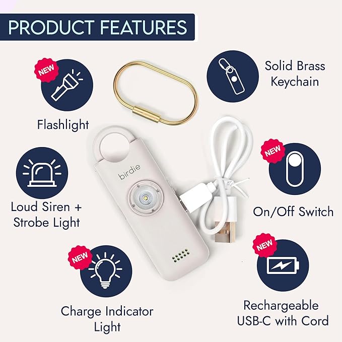She’s Birdie 3.0 New Version – The Original Personal Safety Alarm for Women by Women–Loud Siren, Flash Light and Rechargeable Battery in a Variety of Colors (Coconut)
