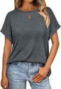 AUTOMET Women's Oversized Short Sleeve T Shirts Casual Drop Shoulder Rolled Cuff Summer Tops for Work, Travel and Lounge