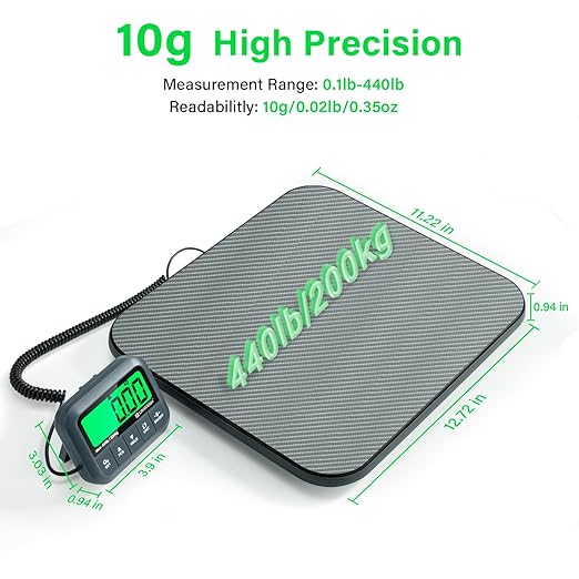 UNIWEIGH Digital Postal Scale 440lb,High Accuracy 0.35oz Shipping Scale for Packages with Hold/Tare/Count,Commercial Package Scale for Small Business,Postage Scales for Shipping Packages/Luggage,Grey