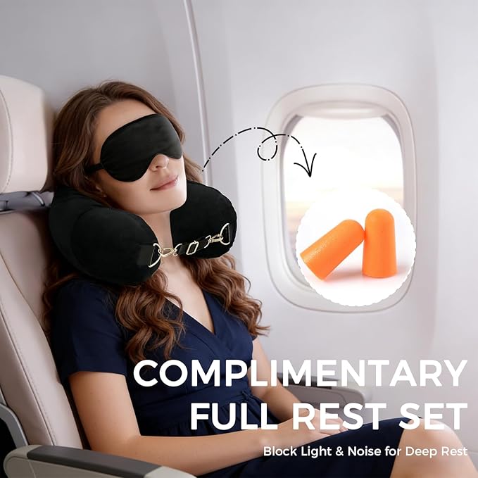 Neck Pillow for Sleeping Travel Stuffed Neck Pillows Storage Bag Adjustable U-Shapes Airplane Pillow with Extra Luggage Soft Car Travel Essentials No Filler Blue