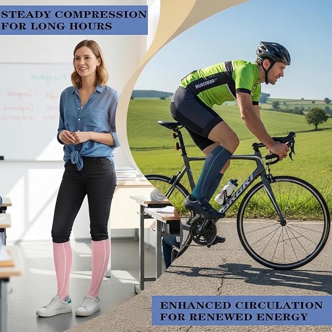 Sooverki Copper Compression Socks for Men & Women 8 Pack 15-20mmHg - Knee High Stockings Best Support for Running Athletic