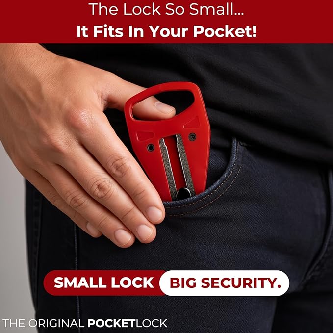 Portable Door Lock + Door Stop Alarm Set – Travel Safety Kit for Hotel Rooms, Home, Dorms & Apartments – (Red, 2-Pack - 2 Locks + 2 Alarms)