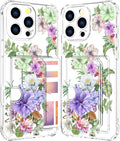 Compatible with iPhone 16 Pro Max Case Card Holder for Women Cute Design,Wallet Phone Cases Transparent Cool Kawaii Protective (Clear Impressive Flowers)