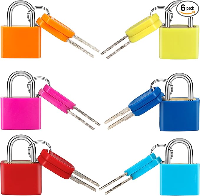 6 Pcs Suitcase Locks with Copper Keys Protect Your Belongings with Febwind's Set of 6 Mini Padlocks Multicolor Durable Locks for Suitcases Backpacks Boxes Cabinet and Laptop Bags