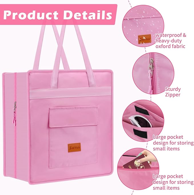 SelfTek Shoe Bags for Travel with Handle, Waterproof Large-Capacity Family Travel Shoe Bag Organizer for Multiple Shoes, Shoe Travel Bags for Packing, Suitable for Luggage Handle (pink)