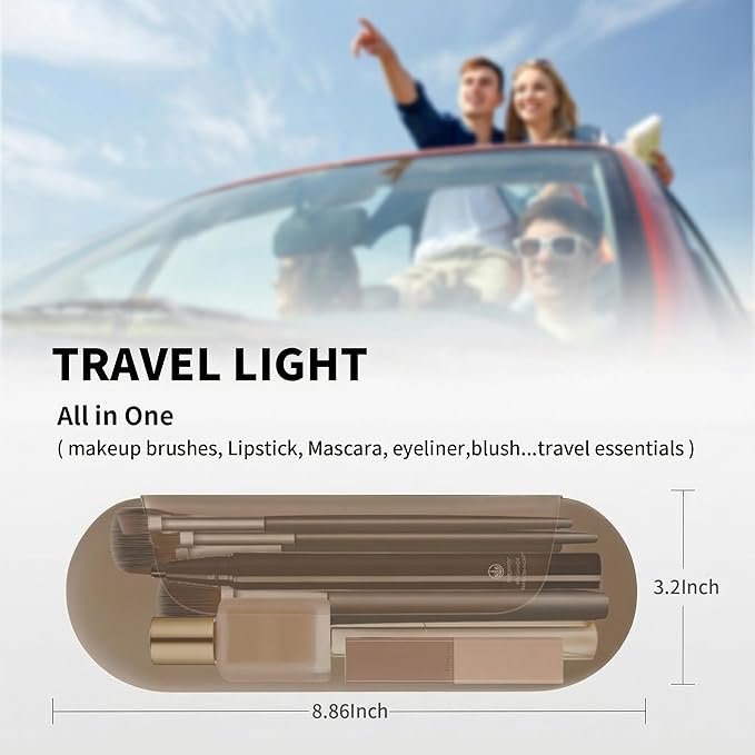 AGIKET Silicone Makeup Brush Holder Travel Cosmetic Bag：Soft Portable Cosmetic Face Brushes Holder with Upgrade Anti-Fall Out Magnetic Closure, Large Travel Makeup Brush Case - Coffea