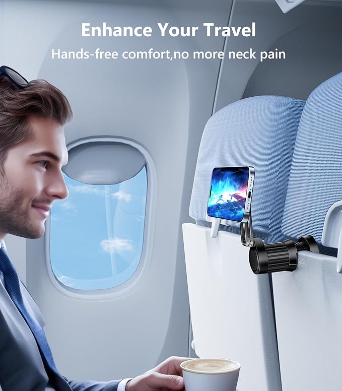 Magnetic Airplane Phone Holder Mount, Long Flight Essentials Travel Accessories for iPhone 16 15 14 13 12, Foldable Phone Holder for Plane Seat Back, Best Gifts for Travelers Women Man Travel