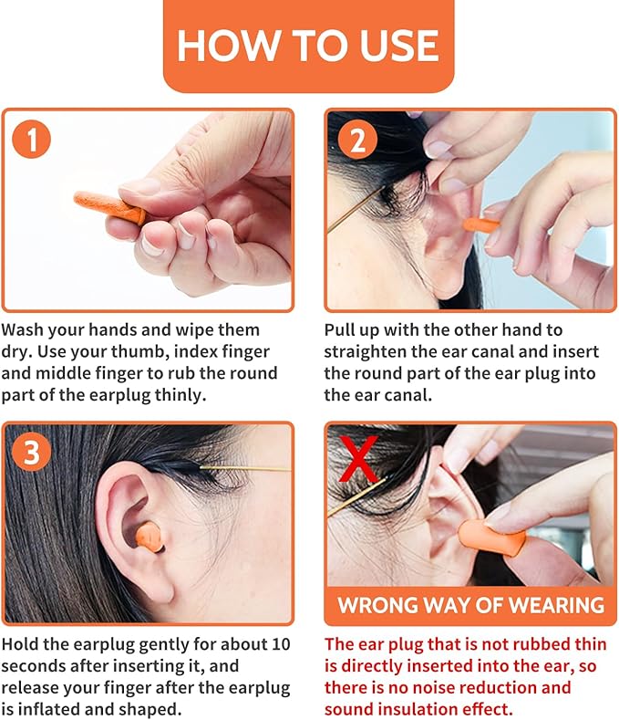 LYSIAN Soft Foam Earplugs 38dB SNR, 60 Pairs, Disposable Noise Cancelling Ear Plugs for Snoring, Working, Sleeping, Industrial - Orange (SA-7-5)