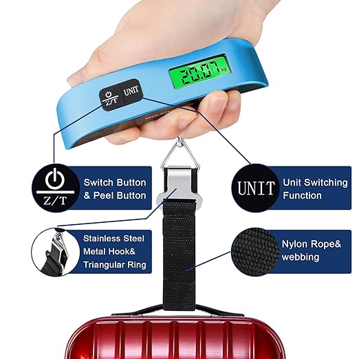 Luggage Scale, Portable Luggage Weight Scale with 2 Luggage Tags, LCD Weight Display and 4 Unit Switching Functions, 110lb Luggage Scale Travel Digital for Luggage, Travel,Backpacks, Handbags(Blue)