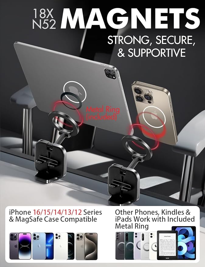 Travel Depot Travel Essentials Airplane Phone Holder for MagSafe Accessories, Handsfree Airport Essentials Plane Phone Holder Travel Gadgets Long Flight Must Haves for MagSafe Mount fits iPhone 16/15