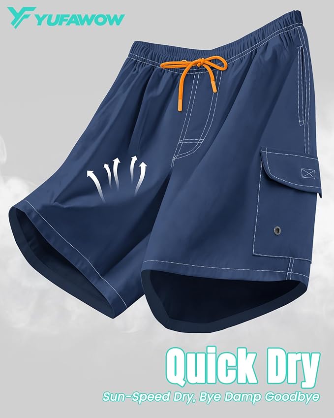 Men Swim Trunks with Compression Liner Quick Dry Breathable Multi Pockets for Summer Beach Cruise Water Park