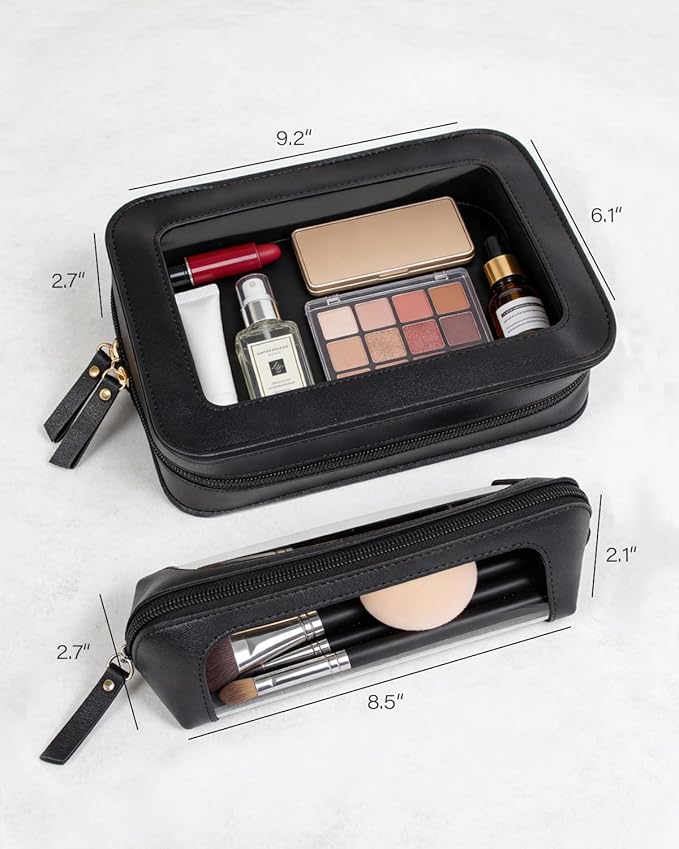 LETGO 2Pack Clear Makeup Bags Set, Portable Makeup Brush Bag, Zipper Storage Bag Organizer Pouch, Versatile Storage Stationery, Travel Storage Bag, Portable Cosmetic Storage Bag (Black)