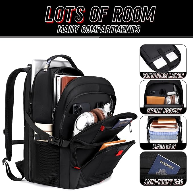 Z-MGKISS Travel Backpack,Extra Large Travel Laptop backpack, Travel Backpack for Men Women with TSA Airline Approved Luggage Bussiness Backpack, Black
