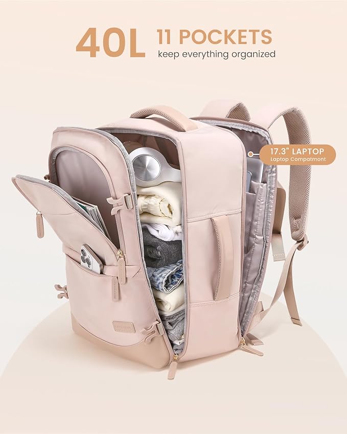 LOVEVOOK Travel Backpack for Women & Men, 40L Carry on Backpack Airline Approved, Large TSA Personal Item Travel Bag fits 17.3" Laptop, Business Weekender Bag for Essentials, 4Pcs
