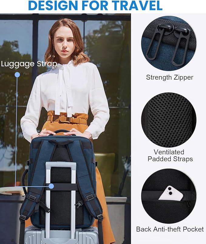 LOVEVOOK Carry on Travel Backpack, Large 50L for Men & Women Flight Approved with USB Charging Port&3 Packing Cubes, Large Suitcase Water Resistant Luggage Daypack Business Weekender Bag, Navy Blue
