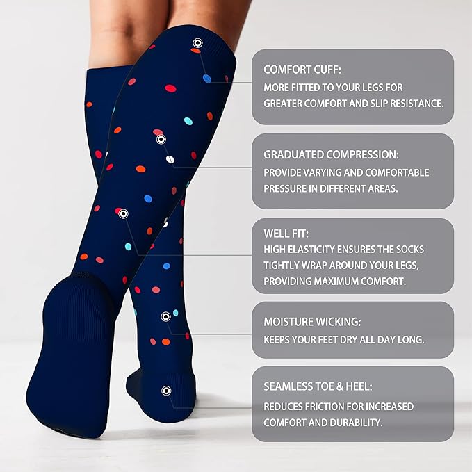 LEVSOX Cotton Compression Socks for Women&Men 20-30mmHg Knee High Cute Support Sock for Nurses Pregnancy Travel