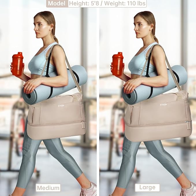 ETRONIK Gym Bag for Women, 45L Carry On Travel Duffel Bag with Shoes Compartment, Weekender Overnight Bag with Wet Pocket for Women, Travel, Gym, Weekend, Large Size