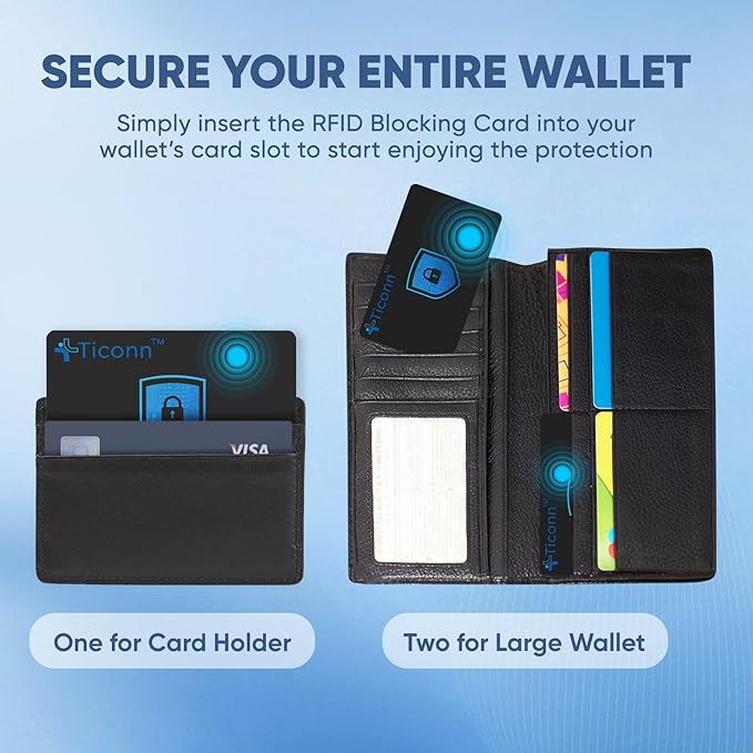 TICONN RFID Blocking Cards - 6 Pack, Premium Contactless NFC Debit Credit Card Passport Protector Blocker Set for Men & Women, Smart Slim Design Perfectly fits in Wallet/Purse (6)