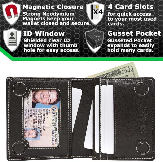 ID Stronghold Waltlet - RFID Blocking Bifold Wallet for Men with Magnetic Clasp - Black