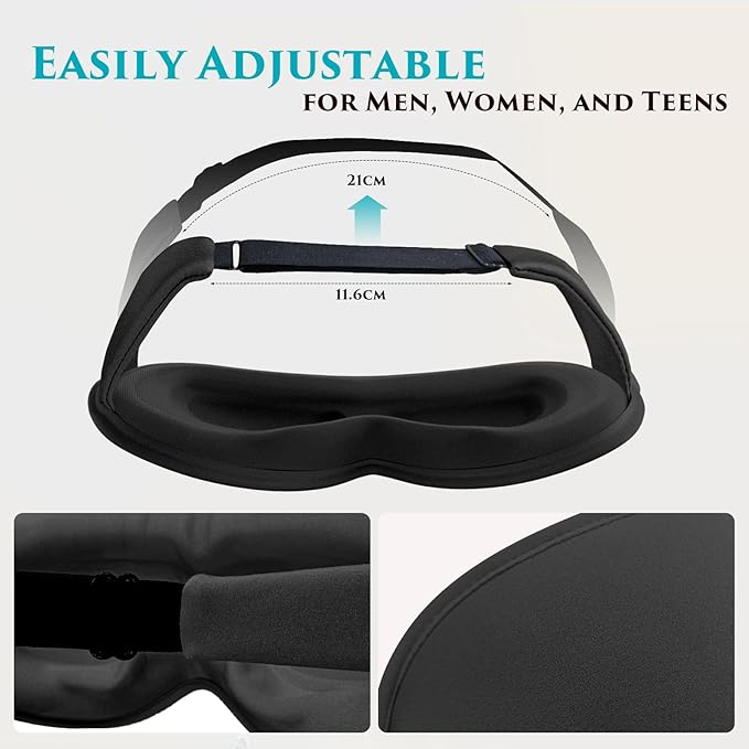 Weighted Eye Mask Cover for Sleeping - Eye Masks for Sleep with Adjustable Strap, Lash Extension Eye Covers for Women Men, 3D Contoured, Plane Travel Essentials, Blindfold for Meditation (Black)