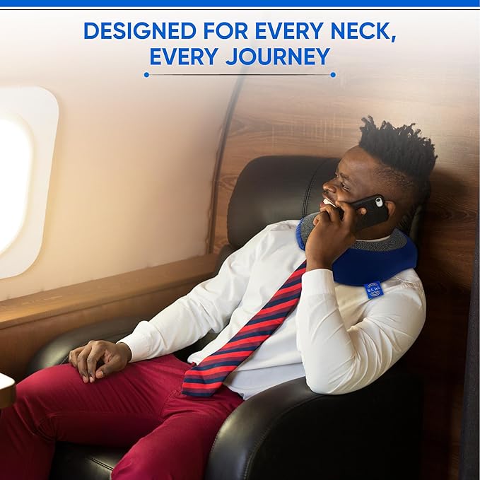 W.S. Sells Travel Neck Pillows for Airplanes - Pure Memory Foam with Ergonomic Design & Breathable Fabric - Travel Pillows for Airplanes & Cars - Set of Travel Essentials with Sleep Mask & Ear Plugs