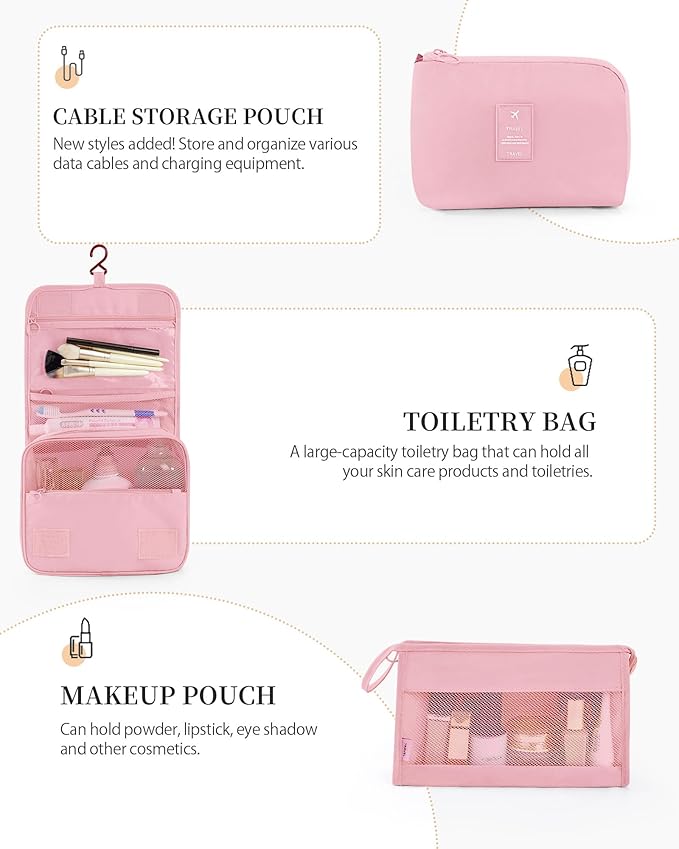 Anjing Packing Cubes for Suitcase 11PCS Luggage Packing Organizers Travel Essentials Luggage Organizer Hooked Toiletry Bag Cosmetic Bag and Shoes Bag, Pink