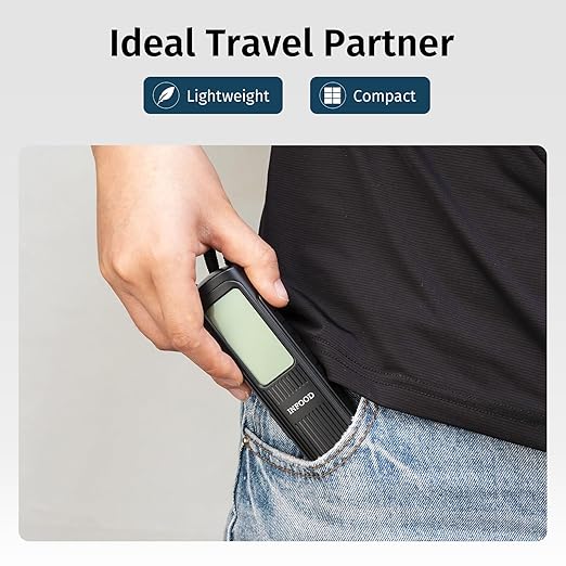 INFOOD Battery-Free Digital Luggage Scale, Suitcase Scale for Travel, Portable Luggage Weight Scale with Hook & LCD Display for Luggages, Packages & Bags, 110lb/50kg Handheld Scale, Black
