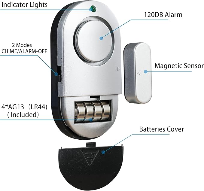 Window Alarm Sensors, Door Alarms for Home Security Loud, 120DB Pool Window and Door Alarms for Kids Safety (10 Pack)