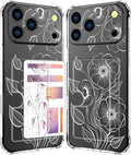 Compatible with iPhone 17 Pro Case Card Holder for Women Cute Design,Wallet Phone Cases Transparent Cool Kawaii Protective (Clear Seamless Abstract Flower)