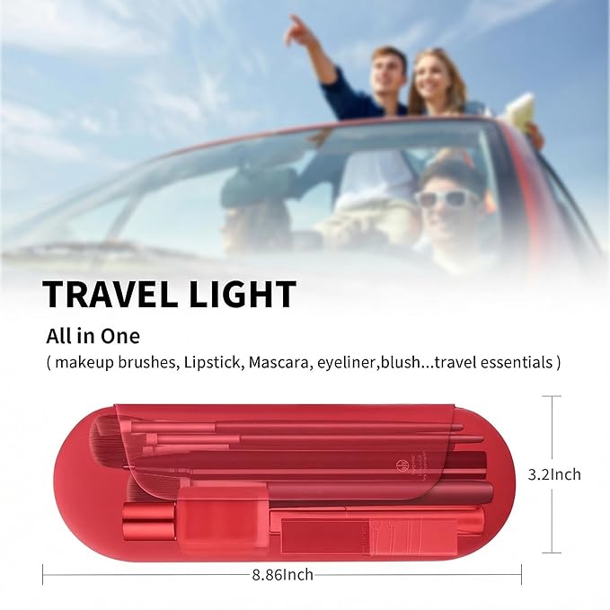AGIKET Silicone Makeup Brush Holder Travel Cosmetic Bag：Soft Portable Cosmetic Face Brushes Holder with Upgrade Anti-Fall Out Magnetic Closure, Large Travel Makeup Brush Case - Carmine