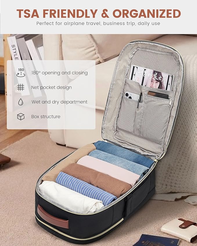 LOVEVOOK Carry On Travel Backpack For Women Men Flight Approved, 40L Personal Item Backpack for Airplanes, Business Weekender Overnight Daypack Fits 17 Inch Laptop, with 2 Packing Cubes, Black Grey