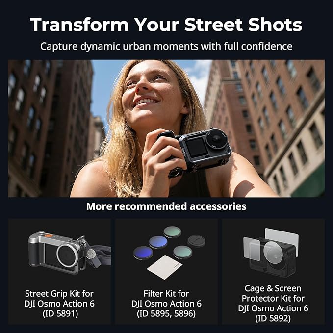 SMALLRIG Handle Grip Kit for DJI Osmo Action 6 with Metal Cage, Street Photography Grip for DJI, Action 6 Cage with Shutter Button, Cold Shoe, Wrist Strap, Lens Cover, 1/4 Threaded Hole - 6037