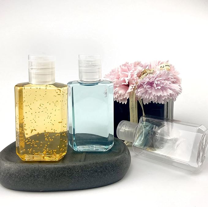 Empty Hand Sanitizer Travel Size Bottles, 2oz, 100 Pack, Plastic Clear Refillable Flip-Top Containers for Shampoo, Baby Shower