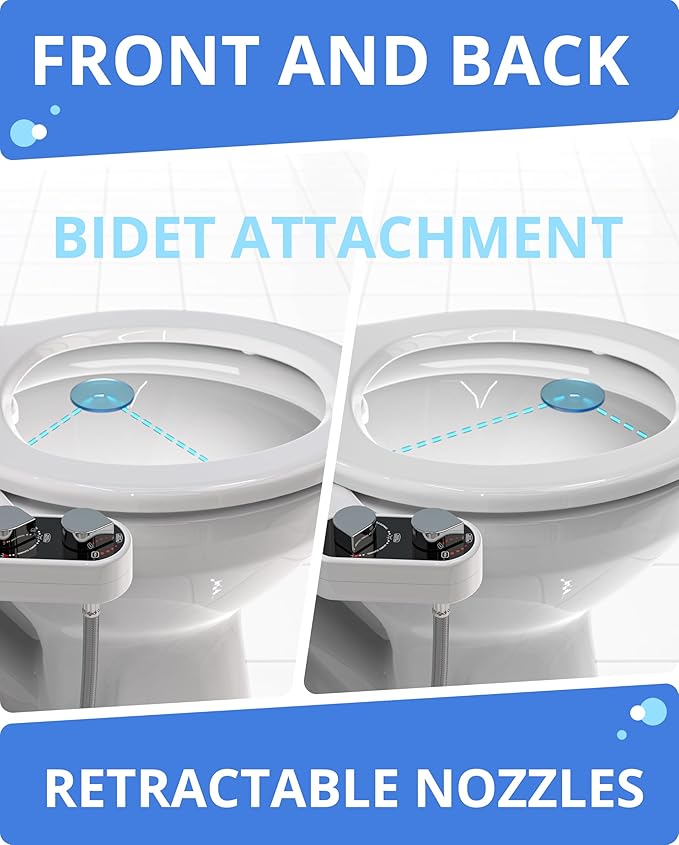 CLEAR REAR Bidet Attachment for Toilet Seat - Non-Electric with Self Cleaning Nozzles, Leak Proof Connectors, Adjustable Water Spray, Rear & Feminine Wash - Hygienic Bathroom Upgrades (2 Pack)