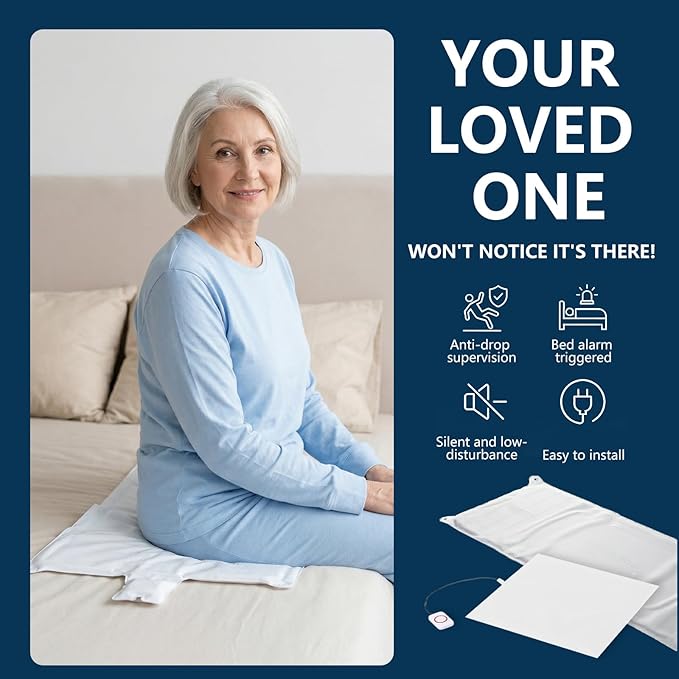 Bed Alarm for Elderly Adults & Chair Alarm Set with Sensor Pad - Fall Prevention Alert System for Seniors, Dementia Patients, Alzheimer Care - Adjustable Volume Caregiver Monitor