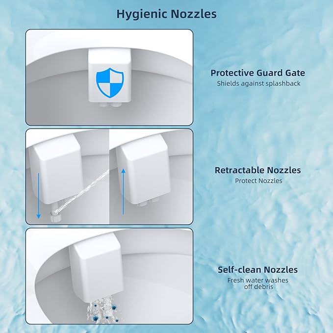 Hibbent Bidet Attachment for Toilet, Non-Electric Dual Nozzle for Frontal & Rear Wash, Adjustable Water Pressure Control, Fresh Water Bidet Toilet Seat, Self Cleaning Water Sprayer, White/Chrome