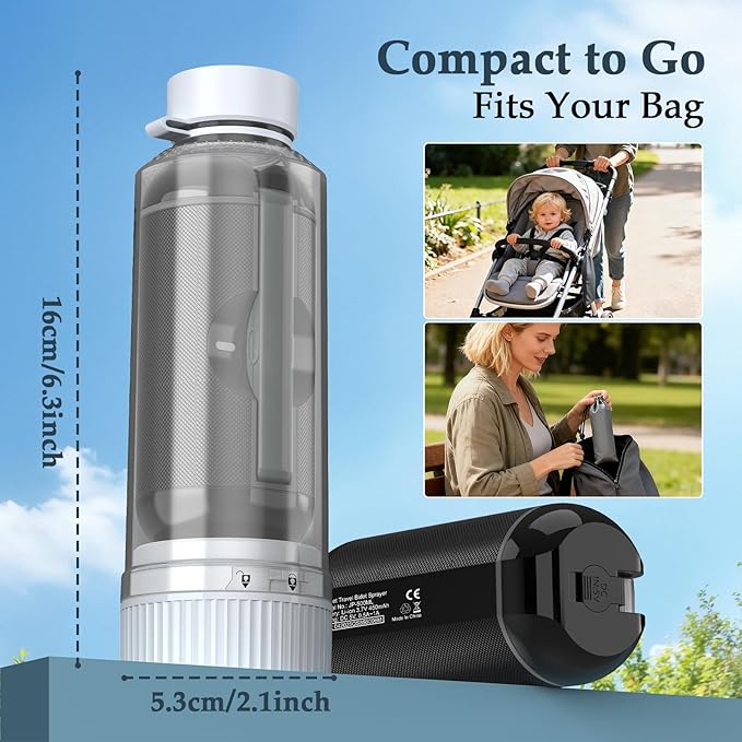 Portable Bidet for Travel, Rechargeable Travel Bidet Sprayer Fits Various Sizes of Water Bottles, Waterproof High Pressure Handheld Bidet for Women Men Personal Hygiene, Black