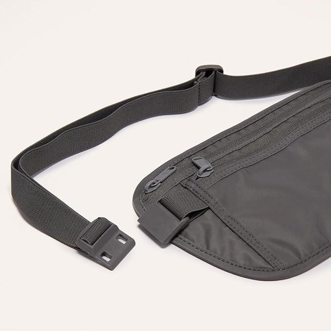 Pander RFID Blocking Travel Money Belt – Hidden Waist Pouch for Passport, Cash, Cards, Slim Belt Bag for Men and Women, Dim Grey (Pack of 2)
