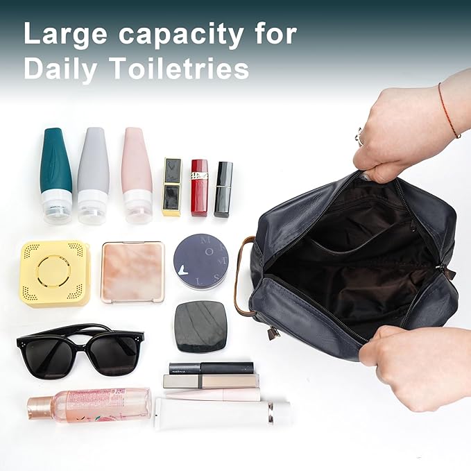 Wohlbege Men's Travel Toiletry Bag - Large Waterproof Organizer, 2 Zippered Pockets for Shaving/Cosmetic,Portable Bathroom Bag for Travel/Gym/Business Trips