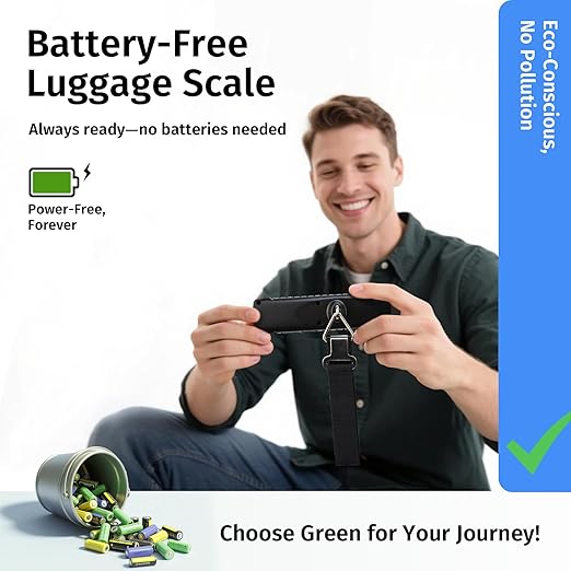 INFOOD Battery-Free Digital Luggage Scale, Suitcase Scale for Travel, Portable Luggage Weight Scale with Hook & LCD Display for Luggages, Packages & Bags, 110lb/50kg Handheld Scale, White
