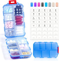 14 GRIDS Travel Pill Organizer Box with Labels - Travel Medicine Case Kit - Pocket Daily Pharmacy Container - Travel Medication Holder Dispenser for Fish Oil Vitamin Supplement Storage - Clear Blue