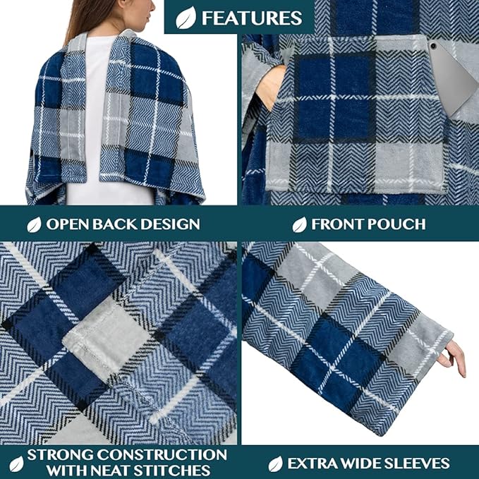PAVILIA Blanket with Sleeves for Adult Women Men, Soft Warm Wearable Blanket Fleece Wrap Throw, Robe Blanket Gift