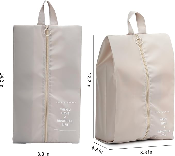 Topasion Shoe Bags for Travel, 2 Pack Large Multi-color Shoe Bags for Men Women, Waterproof Portable Shoe Organizer bag with Sturdy Zipper (Beige)
