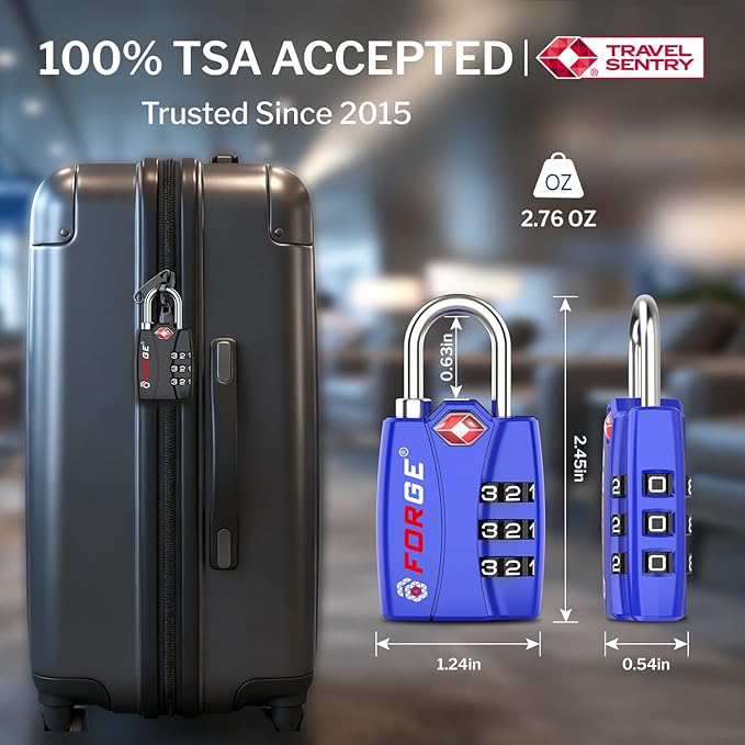 Forge TSA Locks 2 Pack - Open Alert Indicator, Alloy Body and Hardened Steel Shackle with Re-settable 3-Digit Combination