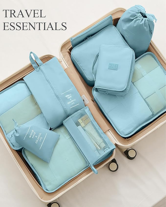 Anjing 10 Set Packing Cubes Luggage Organizers for Travel Accessories Essentials Organizer Bags Carry on Suitcases, Lake Blue