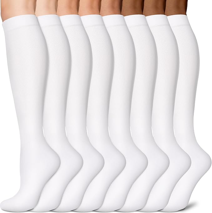 Sooverki Copper Compression Socks for Men & Women 8 Pack 15-20mmHg - Knee High Stockings Best Support for Running Athletic