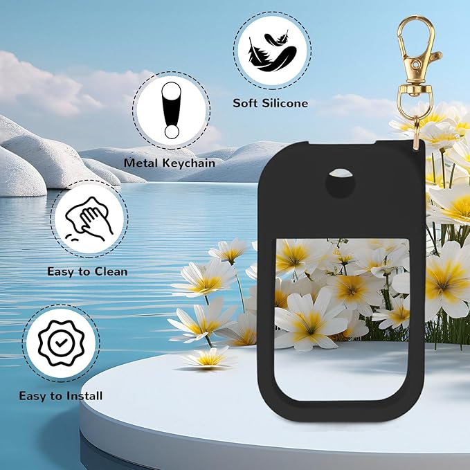 Hand Sanitizer Spray Case Compatible with Touchland Power Mist 1 oz – Silicone Case with Keychain for Touch Land Mist 1 fl oz（30 ml）, Hand Sanitizer Accessory for 1 fl oz (Black, 1 Pack)