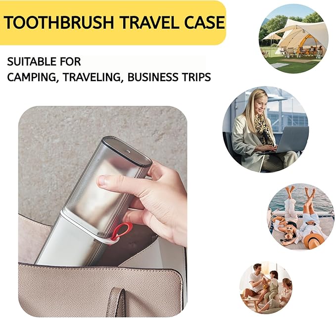 Topavatop Toothbrush Travel Case, 2 in 1 Toothbrush Holder and Rinse Cup, Large Capacity Toothbrush Cup with Cover, Portable Travel Toothbrush Holder for Traveling, Camping, Trip - 1Pcs - Grey&White